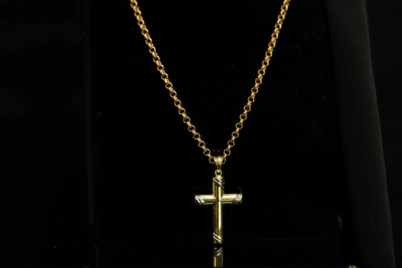 Women’s minimalist gold necklaces-14K Set Rolo Chain with Cross Pendant