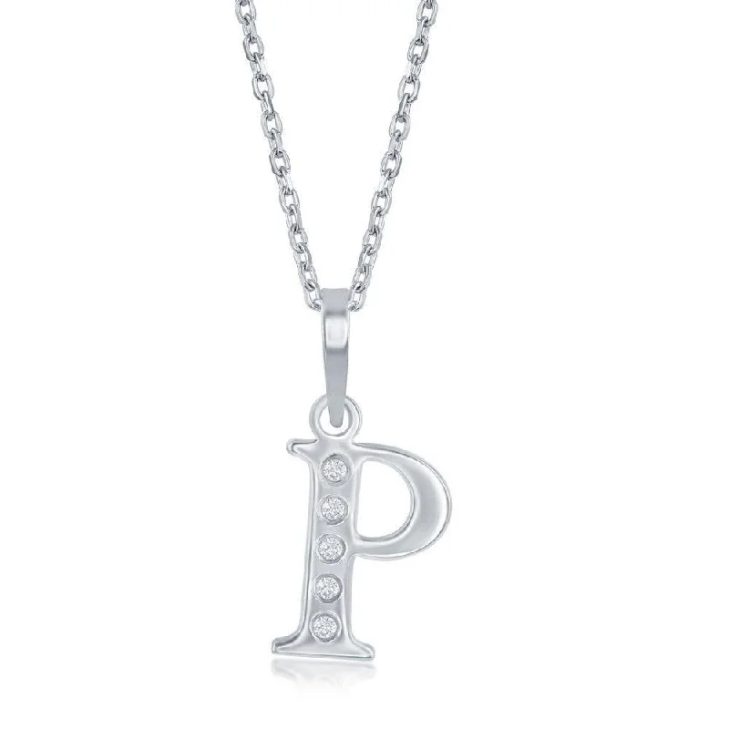 Women’s birthday necklaces-Sterling Silver Diamond "P" Initial Pendant Chain