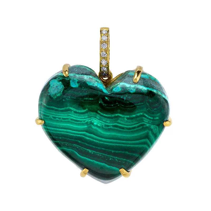 Women’s name necklaces-Malachite Heart Pendant with Diamond Bail