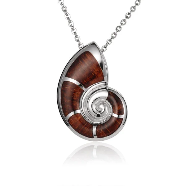 Women’s custom necklaces-925 Sterling Silver Nautilus Shell with Koa Wood Inlaid Pendant (Chain Sold Separately)