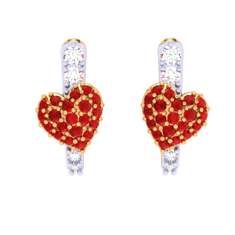 Women’s geometric earrings-18k Diamond Studded Heart Themed Yellow Gold Earring