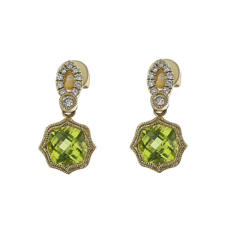 Women’s diamond stud earrings-Peridot 14k Yellow Gold Earring with Diamonds