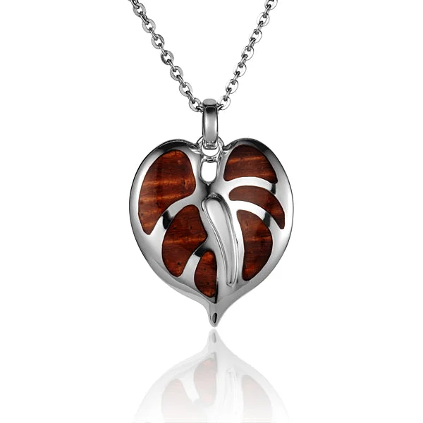 Women’s tennis necklaces-Koa Wood Inlaid Sterling Silver Anthurium Pendant (Chain Sold Separately)