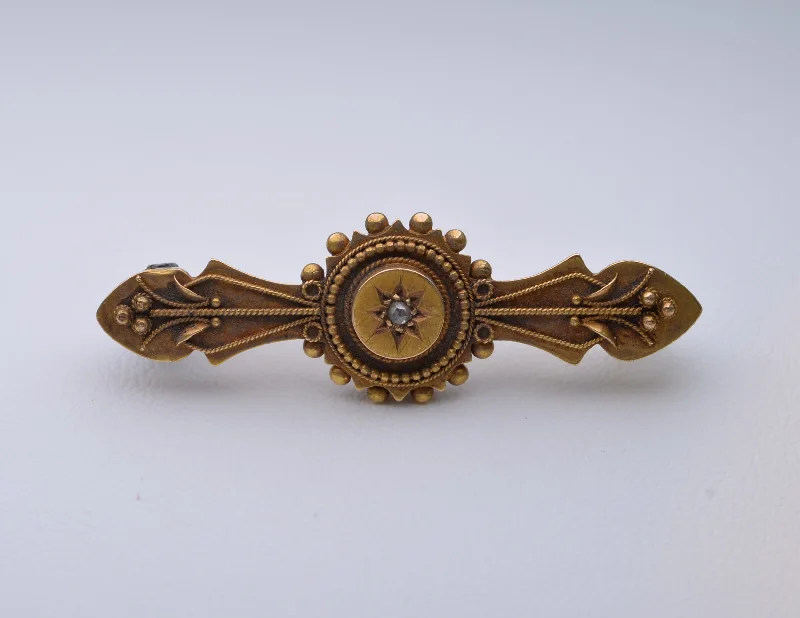 15K Yellow Gold English Victorian Pin with Rose-Cut Diamond