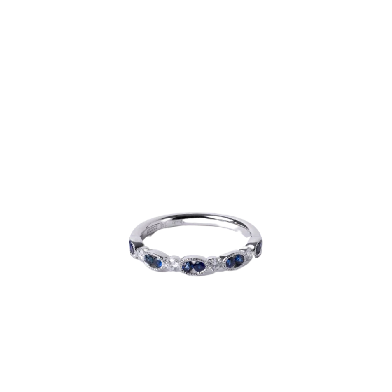 14k White Gold Alternating Sapphire and Diamond Band