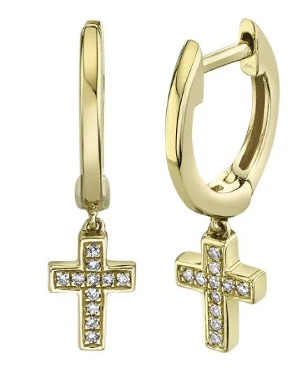 Women’s chandelier diamond earrings-0.04CT DIAMOND CROSS HUGGIE EARRING