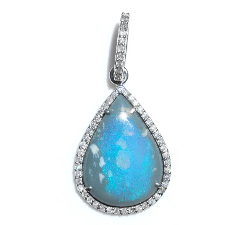 Women’s bold statement necklaces-Opal Teardrop Diamond Pendant  P0001234