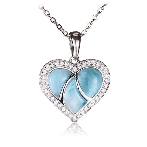 Women’s pearl necklaces-Larimar CZ Inlaid Sterling Silver Heart Pendant(Chain Sold Separately)