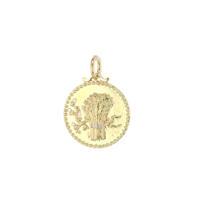 Women’s heart pendant necklaces-0.03 ctw Diamond Wheat Abundance Medallion Pendant