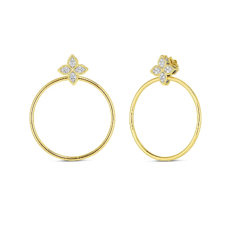 Women’s long earrings-Princess Flower Diamond Flower Earring with Attached Hoop