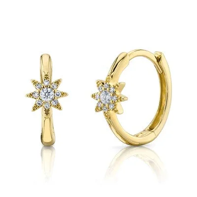 Women’s gem-encrusted earrings-0.10CT DIAMOND STARBURST HUGGIE EARRING