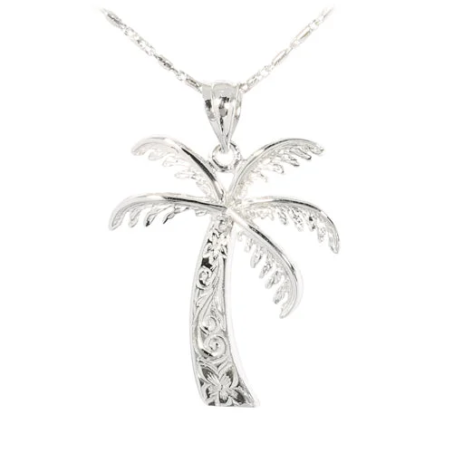 Women’s silver pendant necklaces-White Gold Palm Tree Pendant(M) (Chain Sold Separately)