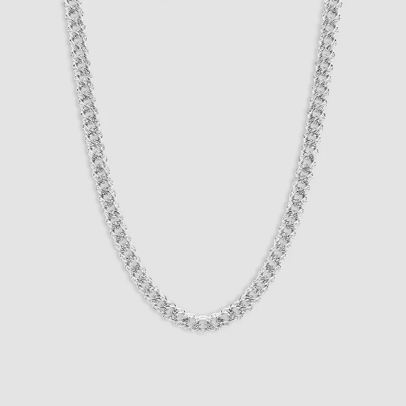 Women’s unique necklaces-Sterling Silver Iced Out Cuban Link Chain - 8mm