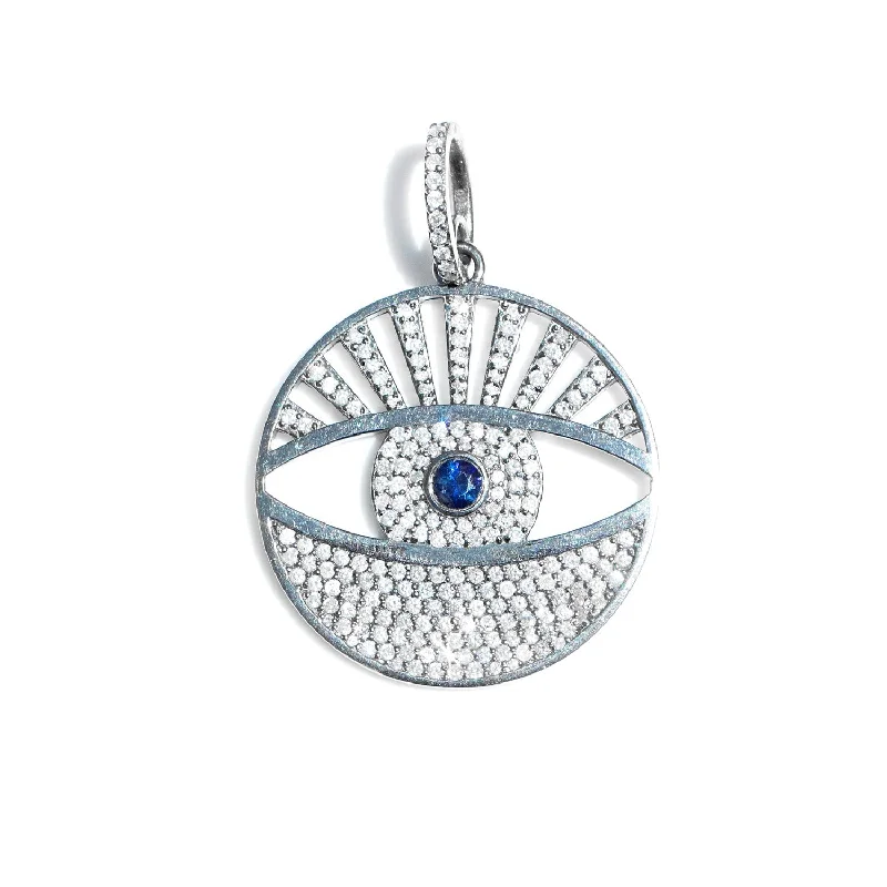 Women’s vintage necklaces-Round Diamond and Sapphire Eye Pendant  P0000317