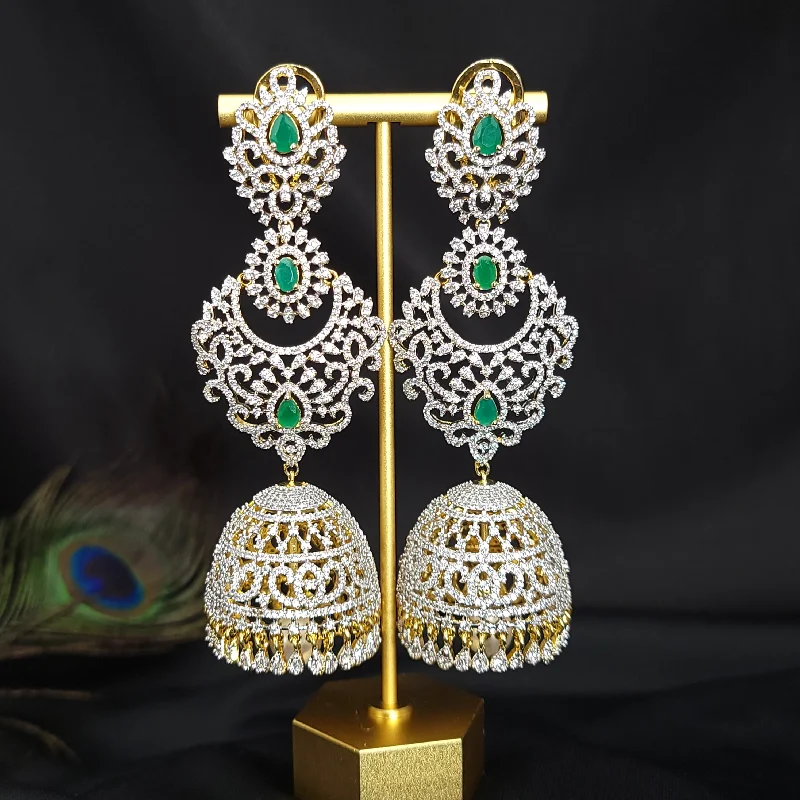 Women’s bridal chandelier earrings-Bridal AD Zircon Diamond Alike Long Jhumka Earring