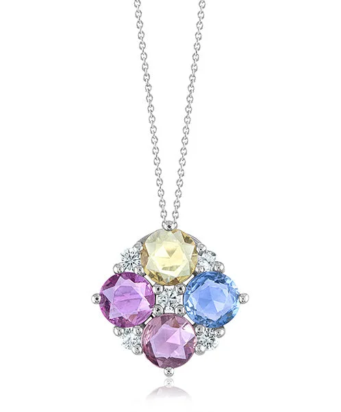 Women’s lock necklaces-Mixed Color Sapphire Pendant with Diamonds 22-JSA