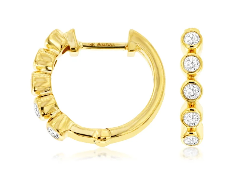 14K Yellow Gold Diamond Bazel Set Hoops