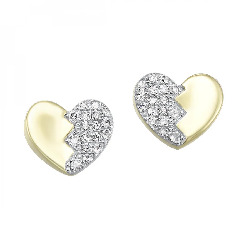 Women’s personalized diamond earrings-Gold Diamond Heart Earring