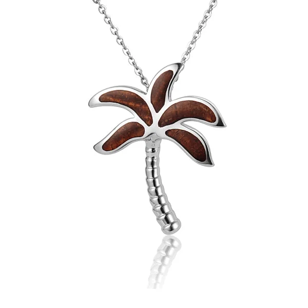 Women’s rose gold necklaces-KOA Wood inlaid Sterling Silver Palm Tree Pendant (Chain Sold Separately)