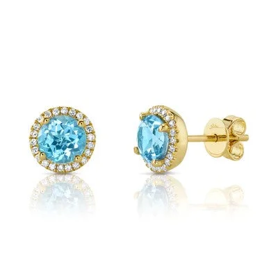 Women’s romantic earrings-0.14CT DIAMOND & 2.06CT BLUE TOPAZ STUD EARRING