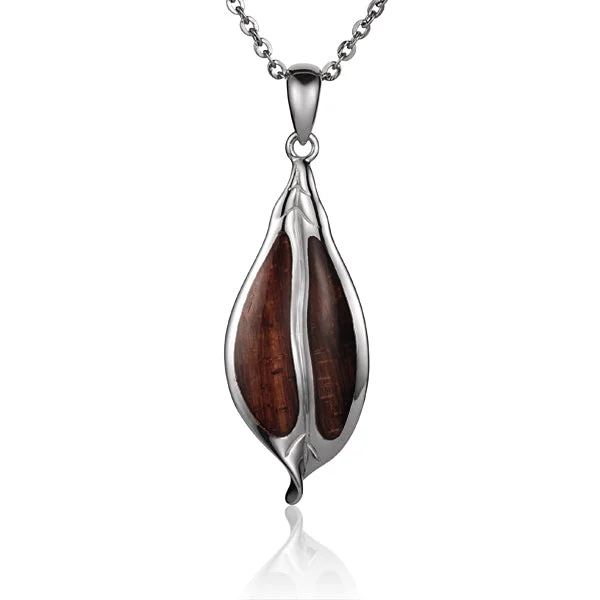 Women’s crystal necklaces-Koa Wood Sterling Silver Maile Leaf Pendant (Chain Sold Separately)