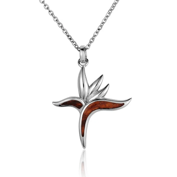 Women’s unique necklaces-KOA Wood inlaid Sterling Silver Bird of Paradise Pendant (Chain Sold Separately)