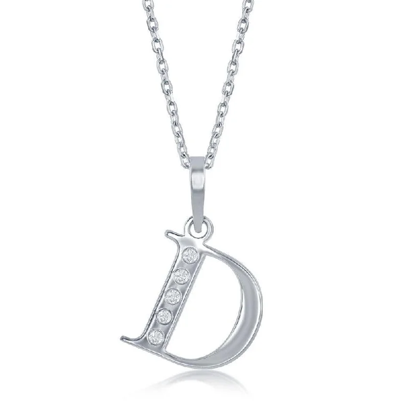 Women’s gold pendant necklaces-Sterling Silver Diamond "D" Initial Pendant Chain