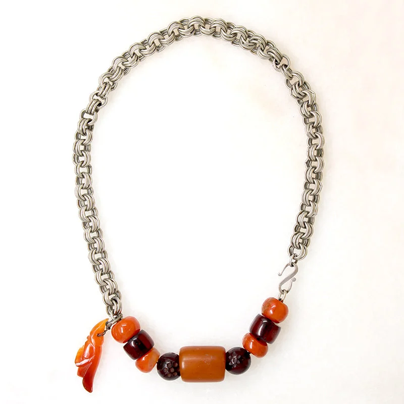 Women’s moonstone necklaces-Amber & Carnelian Beads on Silver Chain by Ancient Influences