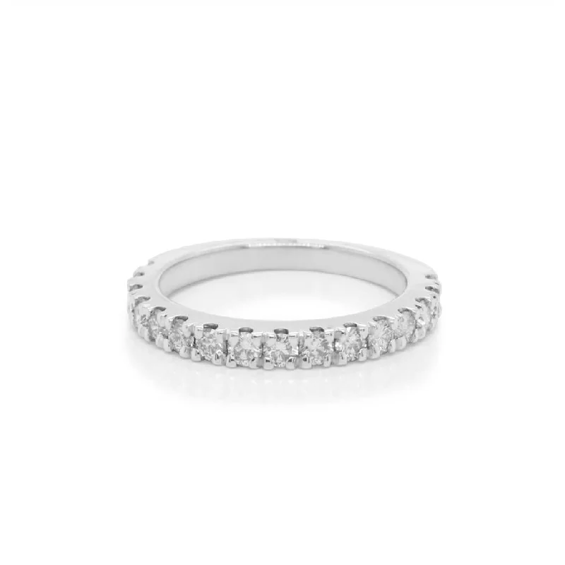 14k White Gold Prong Set Diamond Band - .79cttw