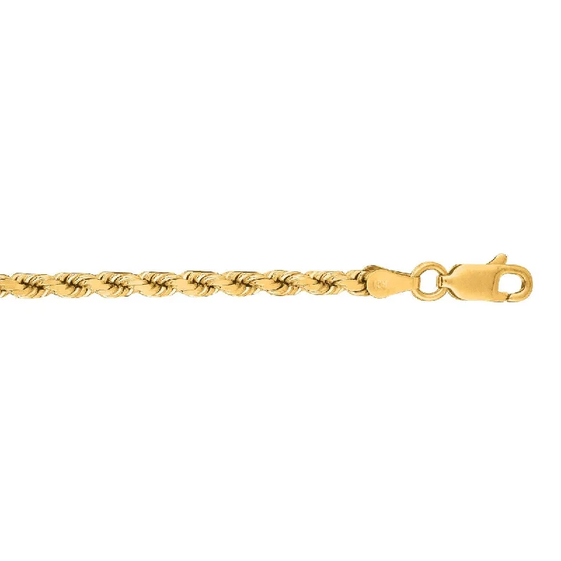 10k Yellow Gold 20 Inch Shiny Solid Diamond Cut Rope Chain with Lobster Clasp 025ROY-20