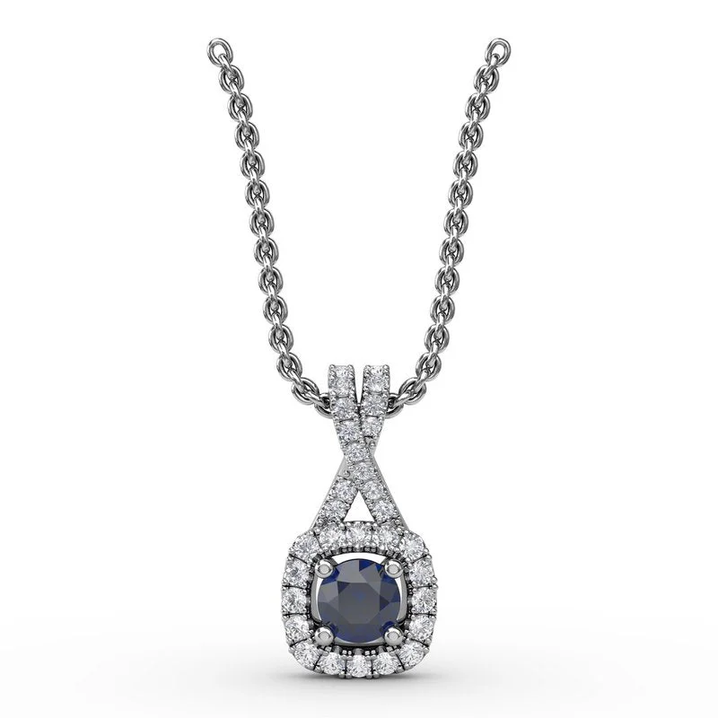 Women’s unique necklaces-Halo Sapphire and Diamond Pendant P1631S