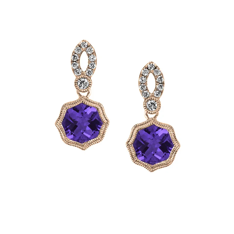 Women’s romantic earrings-Amethyst 14K Rose Gold Earring with Diamonds