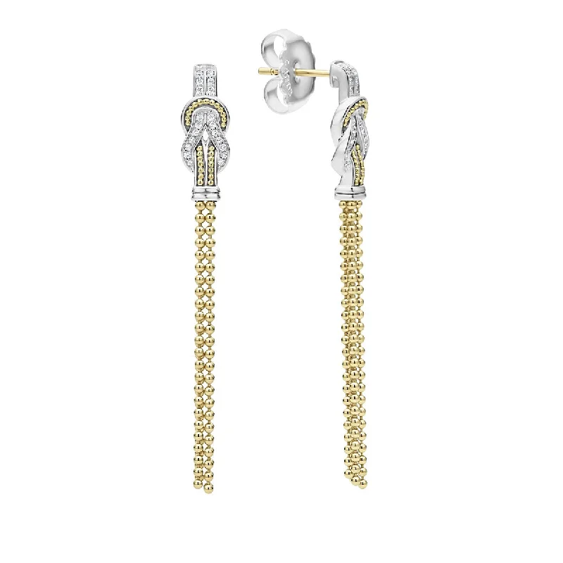 Women’s diamond earrings-Two Tone Knot Diamond Tassel Earring