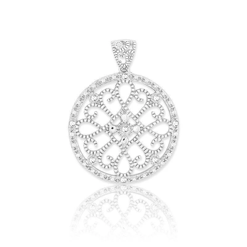 Women’s bold statement necklaces-Sterling Silver Round Diamond Pendant Chain