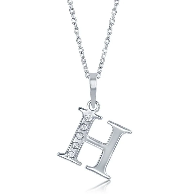 Women’s name necklaces-Sterling Silver Diamond "H" Initial Pendant Chain