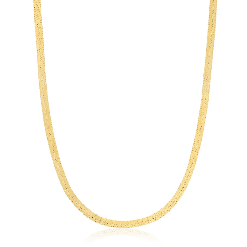 Women’s layered necklaces-Flat Snake Chain in Yellow Gold by Ania Haie