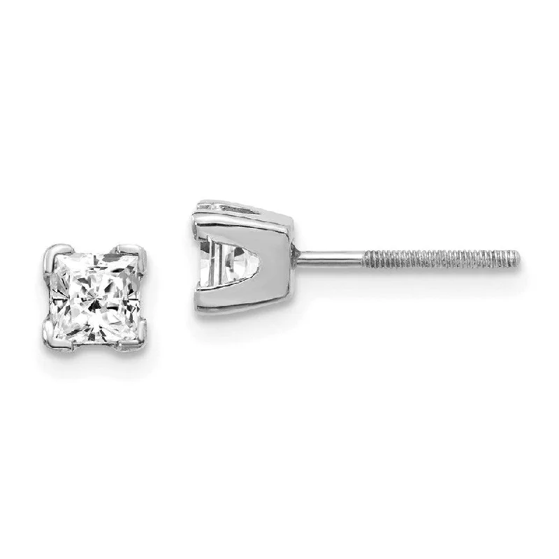 Women’s gold earrings-14k White Gold AAA Quality Complete Princess Cut Diamond Earring