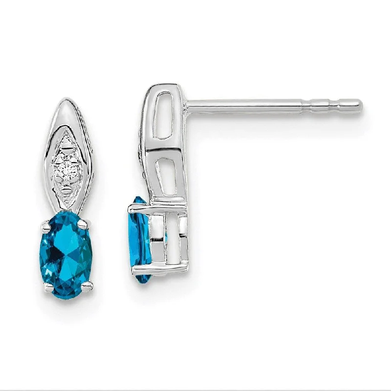 Women’s hand-crafted earrings-14k White Gold Blue Topaz Diamond Earring