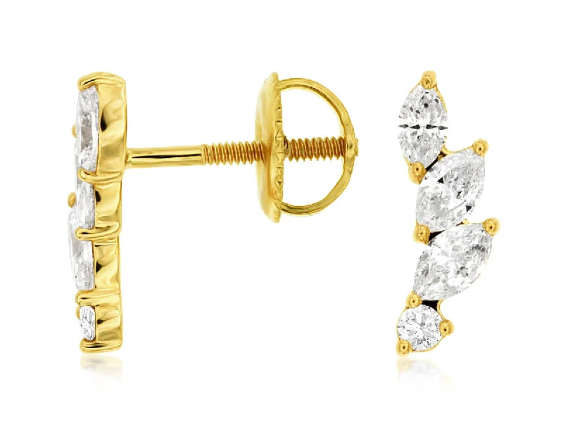 Yellow Gold Marquise Diamond Ear Climbers