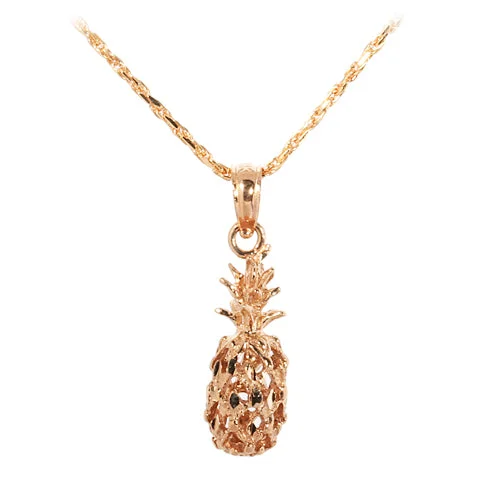 Women’s simple gold necklaces-14K Pink gold Pineapple Pendant(S, M, L) (Chain Sold Separately)