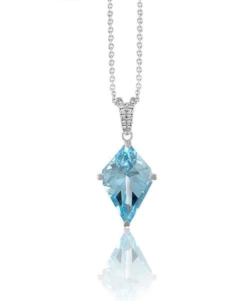 Women’s diamond and sapphire necklaces-Kite Shaped Sky Blue Topaz Pendant with Diamonds 334-JSA