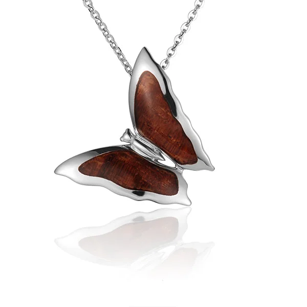 Women’s infinity necklaces-KOA Wood inlaid Sterling Silver Butterfly Pendant (Chain Sold Separately)