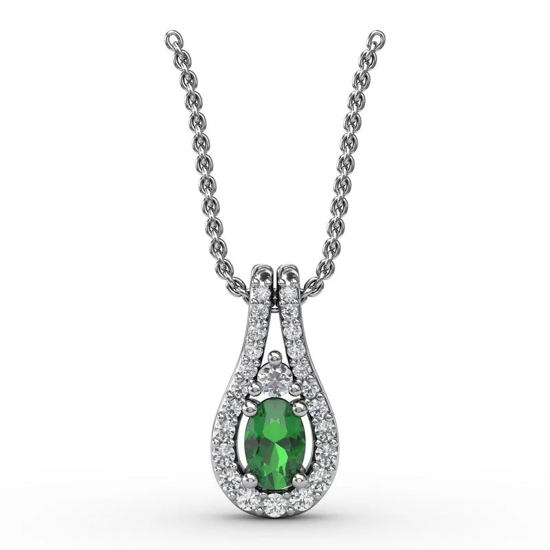 Women’s pearl necklaces-Halo Teardrop Emerald and Diamond Pendant P1434E