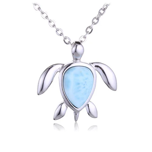 Women’s zodiac necklaces-Sterling Silver Larimar Sea Turtle Pendant(Chain Sold Separately)