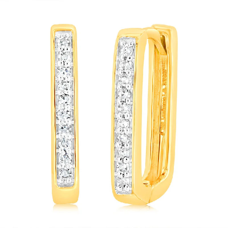 Women’s pearl earrings-Luminesce Lab Grown 9ct Yellow Gold Hoop Earring With 20 Brillant Diamonds