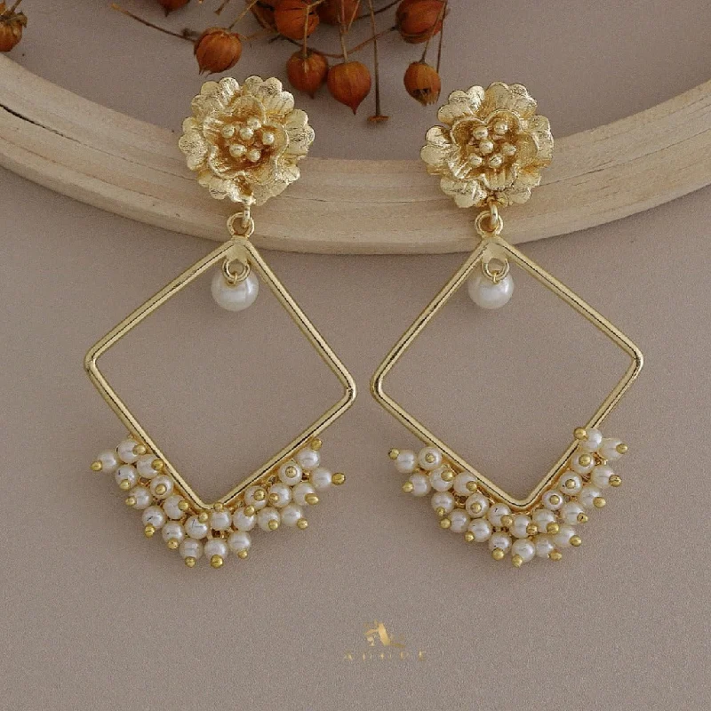 Women’s dangle earrings-Ervina Flora Diamond Cluster Pearl Earring