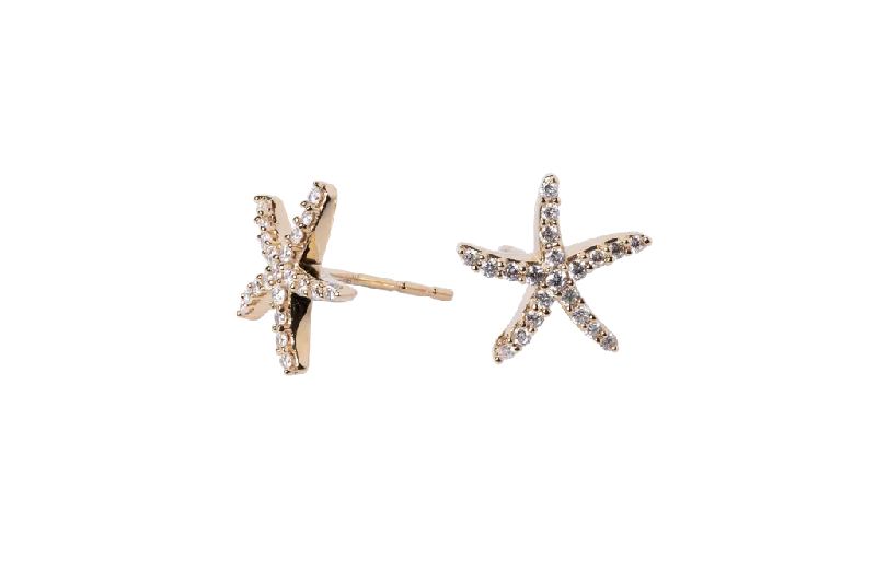 14K Yellow Gold Diamond Starfish Studs - .25cttw