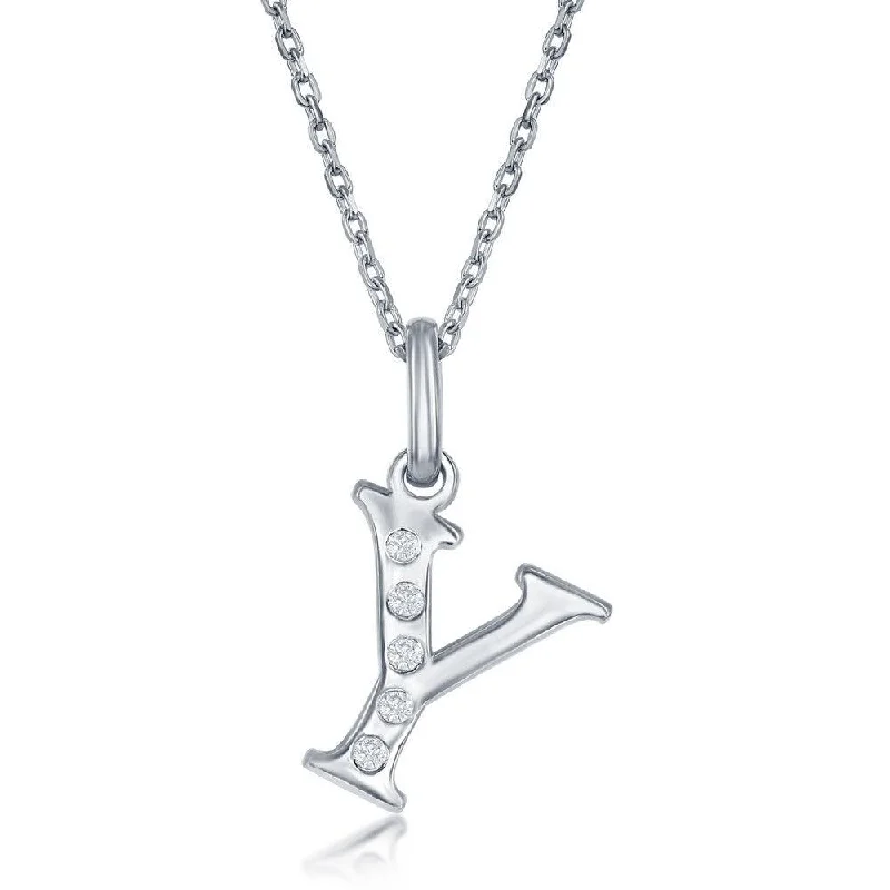 Women’s rhinestone necklaces-Sterling Silver Diamond "Y" Initial Pendant Chain