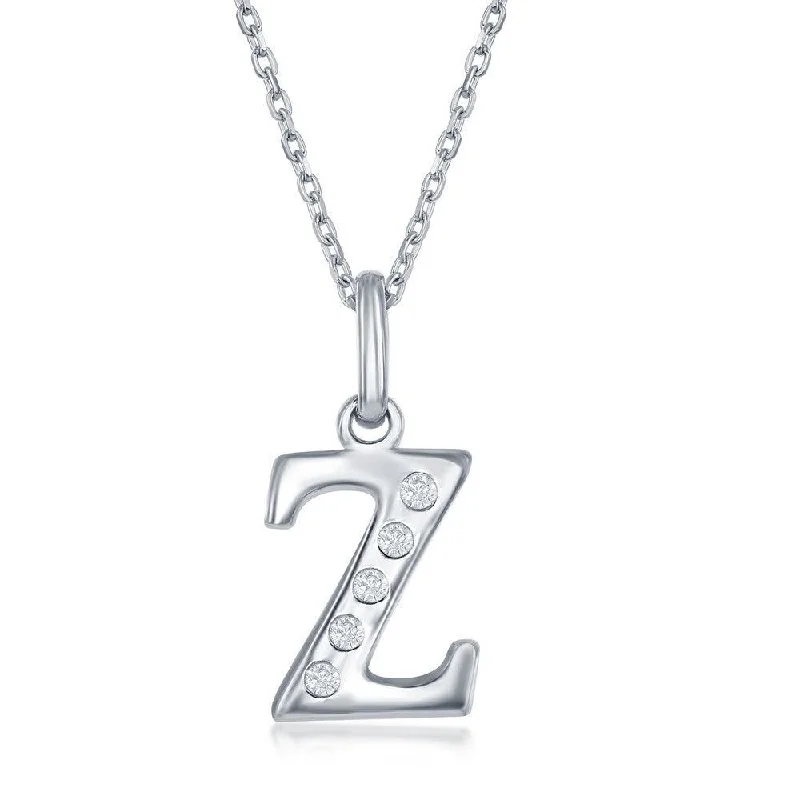 Women’s long chain necklaces-Sterling Silver Diamond "Z" Initial Pendant Chain