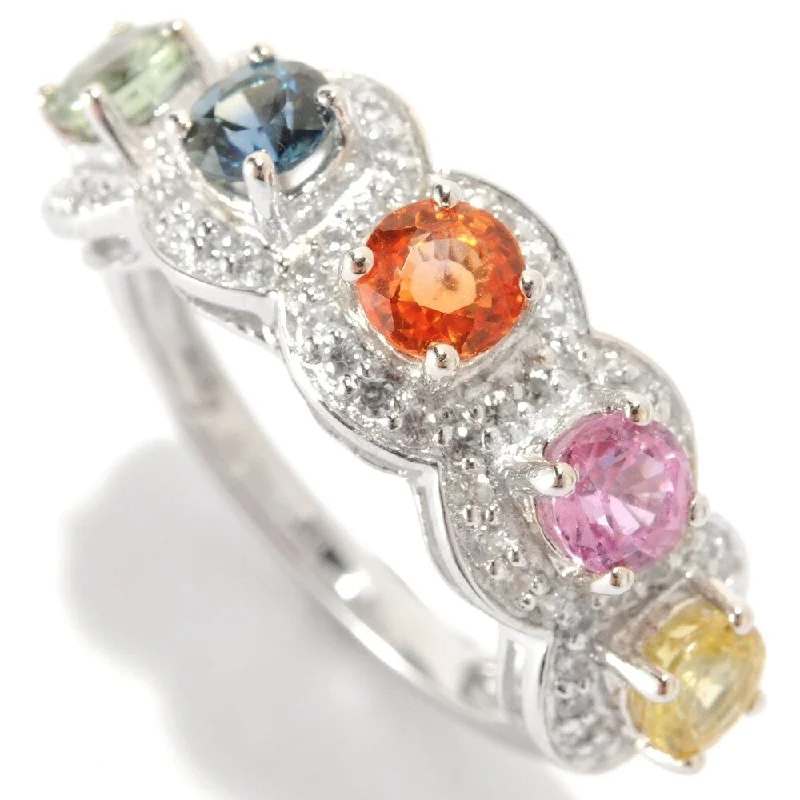 Women’s eternity band rings-Sterling Silver 2.04Ctw Orange Sapphire & Multi Sapphire Band Ring